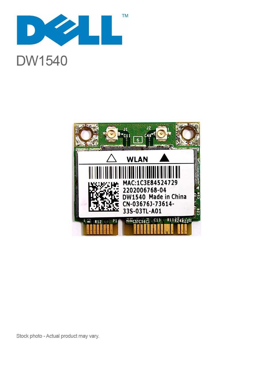 Dell Wireless DW1540 WiFi 802.11 a/b/g/n Half-Height Mini-PCI-e Card - 3676J